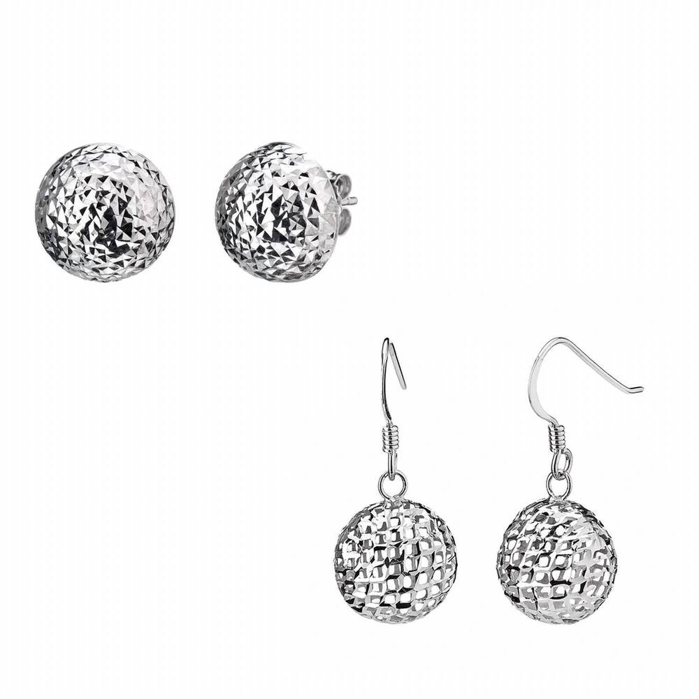 NEW GOLD & HONEY women's set of mesh drop and diamond cut stud earrings in silve
